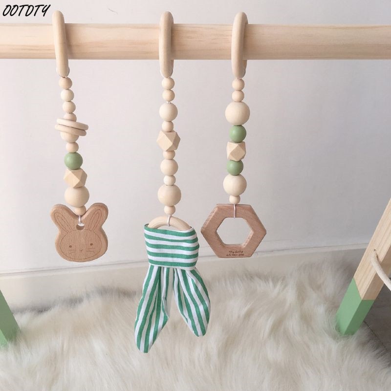 1 Set Nordic Cartoon Baby Wooden Rabbit Ear Toys Pendant Baby Gym Fitness Rack Kit Toddler Infant Room Ornament Decorations